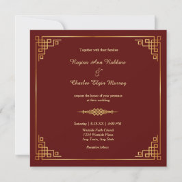 Classy Maroon Red Gold Rahmen Hochzeitseinladung Einladung