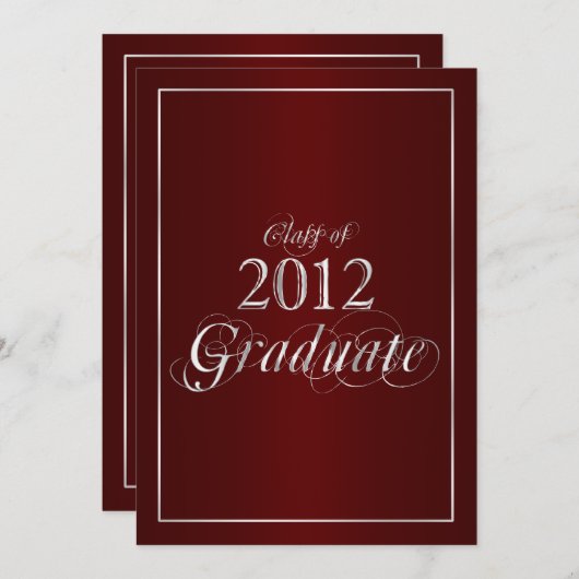 Classy Maroon und Silver 2012 Graduate Invitation Einladung (Vorne/Hinten)