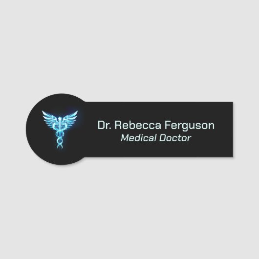 Classy Medical Blue Caduceus auf schwarz Namensschild (Vorderseite)