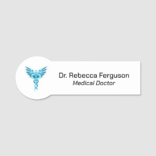 Classy Medical Blue Caduceus Namensschild