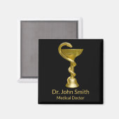 Classy Medical Bowl Snake Hygieia Gold Caduceus Magnet (Vorderseite/Rückseite)
