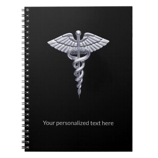 Classy Medical Caduceus auf Black Silver Notizblock (Vorderseite)