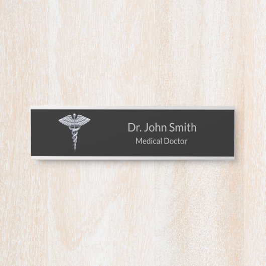 Classy Medical Caduceus auf Black Silver Türschild (Vorderseite )