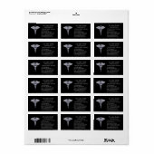 Classy Medical Caduceus Silver on Black Adressaufkleber (Vorne)