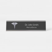 Classy Medical Caduceus Silver on Black Schreibtischnamensplakette (Vorderseite )