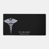 Classy Medical Caduceus Silver on Black Schreibtischunterlage (Vorderseite)