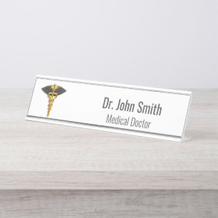 Classy Medical Elegante Gold Caduceus Black Wings Schreibtischnamensplakette