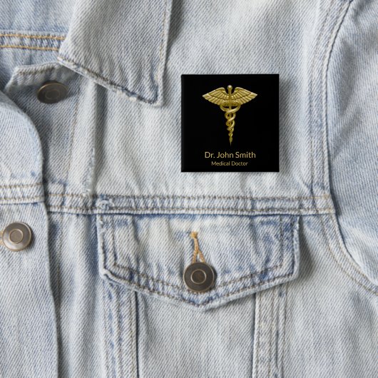 Classy Medical Gold Caduceus auf Black - Button (Beispiel)