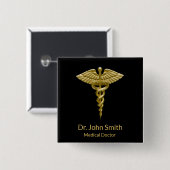 Classy Medical Gold Caduceus auf Black - Button (Vorne & Hinten)