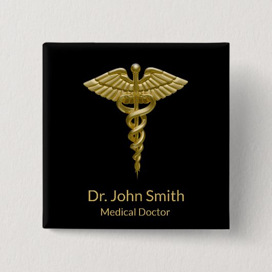 Classy Medical Gold Caduceus auf Black - Button (Vorderseite)