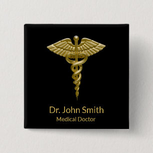 Classy Medical Gold Caduceus auf Black - Button