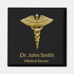 Classy Medical Gold Caduceus auf Black - Magnet