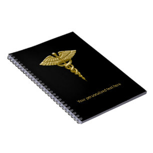 Classy Medical Gold Caduceus auf Black - Notebook Notizblock
