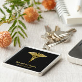 Classy Medical Gold Caduceus auf Black - Schlüssel Schlüsselanhänger (Seite)