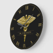Classy Medical Gold Caduceus auf schwarz Große Wanduhr (Winkel)