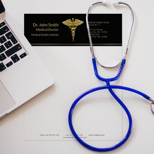 Classy Medical Gold Caduceus auf Schwarz - Letterh Briefbogen