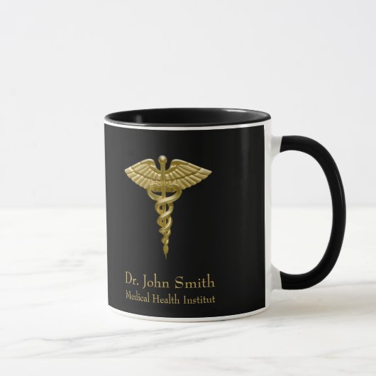Classy Medical Gold Caduceus auf schwarz Tasse (Rechts)