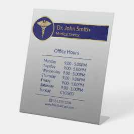 Classy Medical Gold Caduceus Blue Openings Stunden Sockelschild