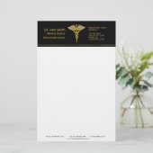 Classy Medical Gold Caduceus on Black - Stationery Briefpapier (Stehend Vorderseite)