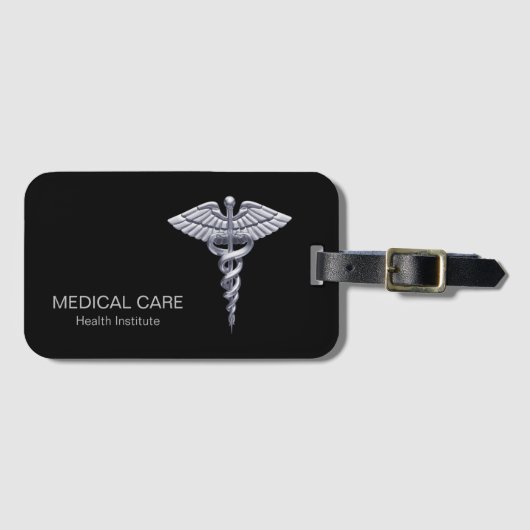 Classy Medical Silver Caduceus on Black Gepäckanhänger (Vorderseite (Horizontal))