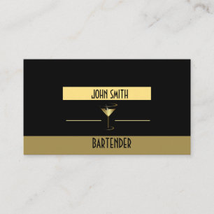 Classy, Metallic Martini Gold Logo Barkeeper Visitenkarte