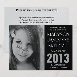 Classy Metallic Silver Foto Graduation Party Einladung