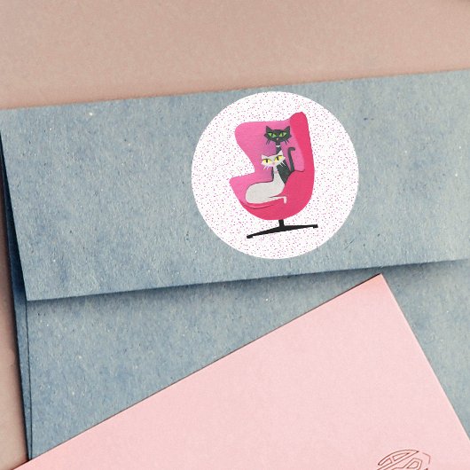 Classy Mid Century Cats Pink Chair Polka Dots Runder Aufkleber