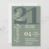 Classy Minimalistisch 21. Geburtstag Einladung (Vorderseite)