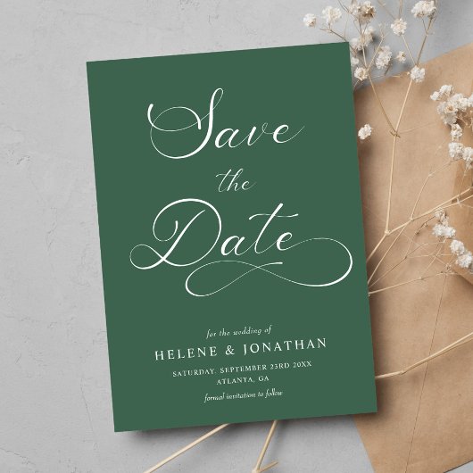 Classy Minimalistisch Eleganwood Forest Green Wedd Save The Date
