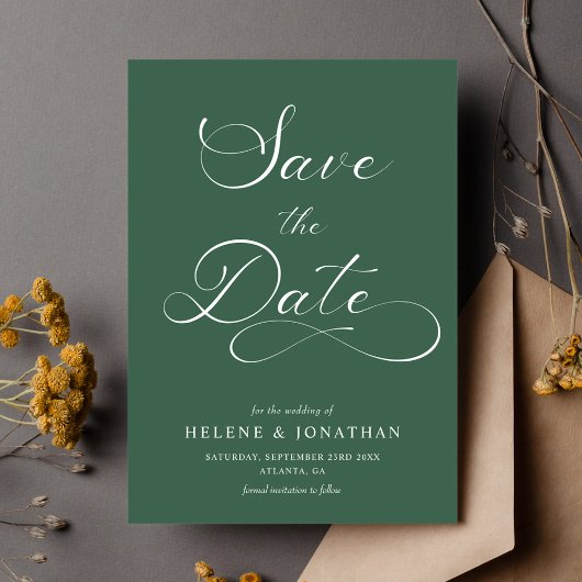 Classy Minimalistisch Eleganwood Forest Green Wedd Save The Date