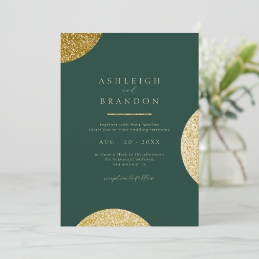 Classy Minimalistisch Emerald Green & Gold Wedding Einladung (Stehend Vorderseite)