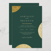 Classy Minimalistisch Emerald Green & Gold Wedding Einladung (Vorne/Hinten)