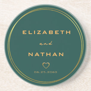 Classy Minimalistisch Emerald Green & Gold Wedding Getränkeuntersetzer