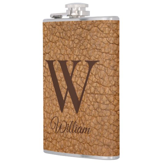 Classy Mit Monogramm Initial Brown Imitats Leather Flachmann (Links)