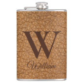 Classy Mit Monogramm Initial Brown Imitats Leather Flachmann (Vorderseite)