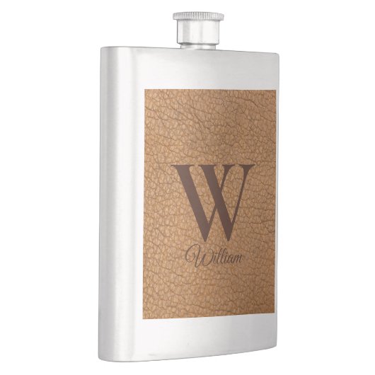 Classy Mit Monogramm Initial Brown Imitats Leather Flachmann (Rechts)