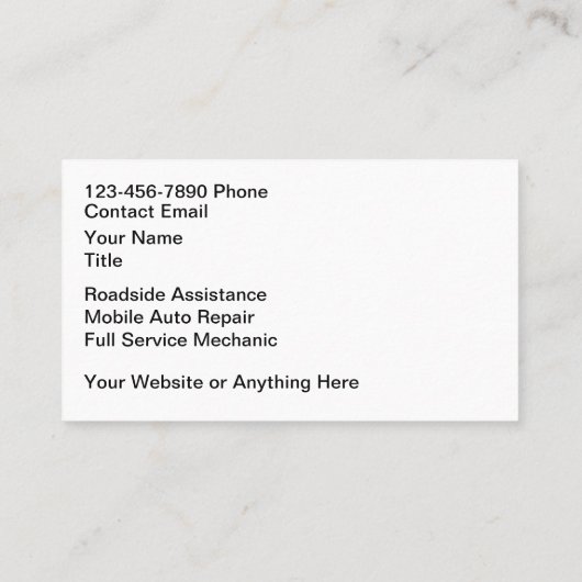 Classy Modern Auto Mechanic Roadside Assistance Visitenkarte (Rückseite)
