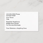 Classy Modern Auto Mechanic Roadside Assistance Visitenkarte (Rückseite)