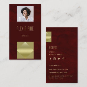 Classy Modern Beruflich Burgundy Gold Foto Visitenkarte