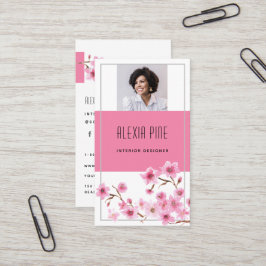 Classy Modern Beruflich Cherry Blossom Foto Visitenkarte