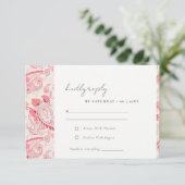 Classy Modern Blush Paisley Typografy Wedding RSVP Karte (Stehend Vorderseite)