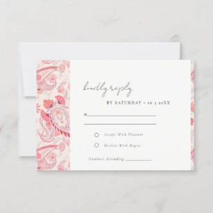 Classy Modern Blush Paisley Typografy Wedding RSVP Karte