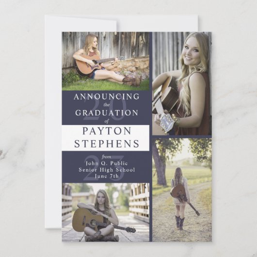 Classy Modern Dark Blue Foto Abschluss Ankündigung (Vorderseite)