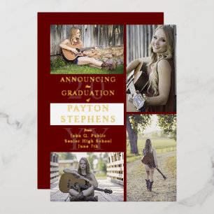 Classy Modern Foto Maroon Weißer Abschluss Gold Folieneinladung