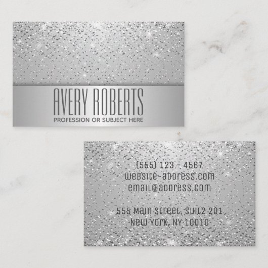 Classy Modern Luxus Sparkle Silver Glitzer Visitenkarte (Vorne/Hinten)