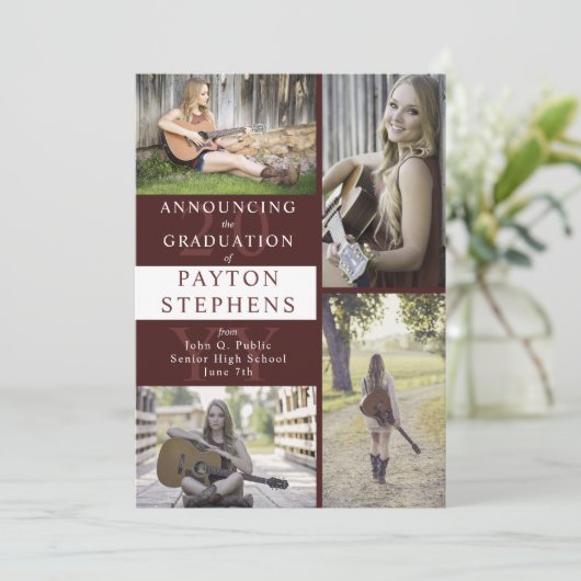 Classy Modern Maroon Foto Abschluss Ankündigung (Stehend Vorderseite)