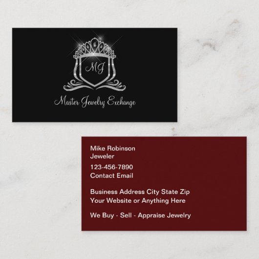 Classy Monogram Jewelry Store Visitenkarte (Vorne/Hinten)