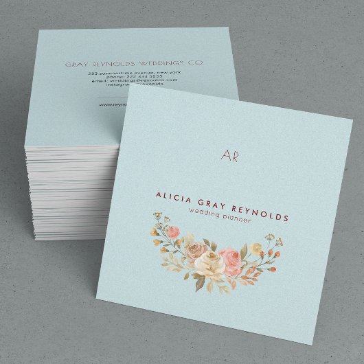 Classy Monogram Watercolor Floral Wedding Planner Quadratische Visitenkarte