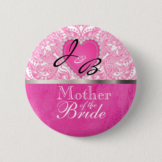 Classy Monogram Wedding Party - Rosa Herz Button (Vorderseite)