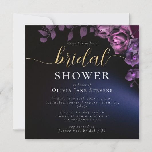 Classy Moody Black Dark Lila Rose Brautparty Einladung (Vorderseite)